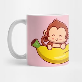 Cute Monkey Holding Banana Cartoon Mug